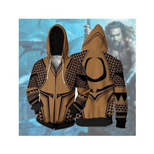 2019 New Movie Aquaman 3D Printing Zipper Hooded Men Costume Sweatshirts Cosplay Hoodies Spring Jacket Sweatshirt