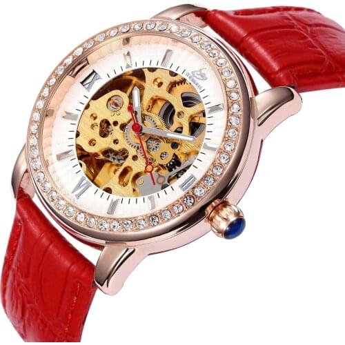 New Women Crystal Skeleton Steampunk Self Wind Ladies Mechanical Wrist Watch relogio masculino Luxury Timepiece 11