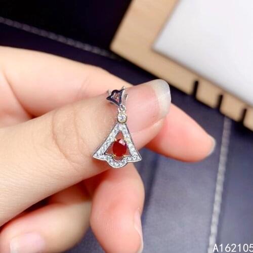 Fine jewelry 925 pure silver inlaid natural ruby girl luxury popular small Chinese style gem pendant necklace support detection