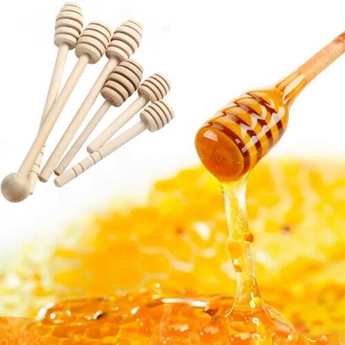 2/5Pcs 8cm Long Handle Wood Honey Stir Bar Practical Honey Mixing Stick Jar Spoon Supplies For Coffee Milk Tea Kitchen Tool