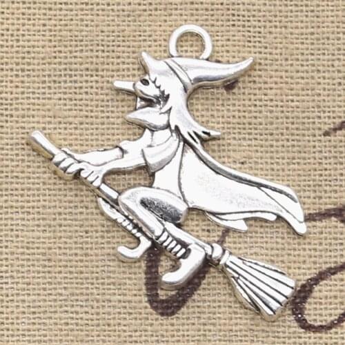 5pcs Charms Witch On Broomstick Halloween 36x34mm Antique Making Pendant fit,Vintage Tibetan Silver color, Handmade Jewelry