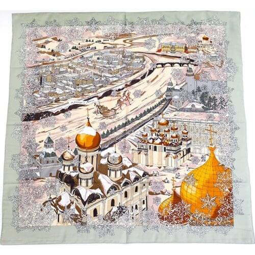 2021 The New Four Seasons Fashion Comfortable Silk Printing Twill Cotton Variety Towel Restoring Ancient Ways 90 * 90 cm