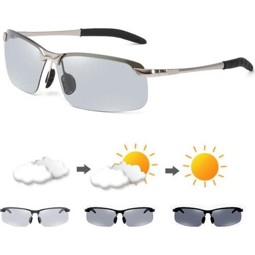 Fishing Polarized Sunglasses Polarized Semi-rimless Sunglasses Driver Riding Goggle Chameleon Change Color Glasses Peche