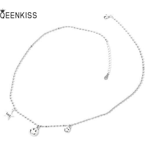 QUEENKISS NC660 Fion Jewelry Wholesale Fashion Lady Girl Birthday Wedding Gift Star Smiley 925 Sterling Silver Pendant Necklace