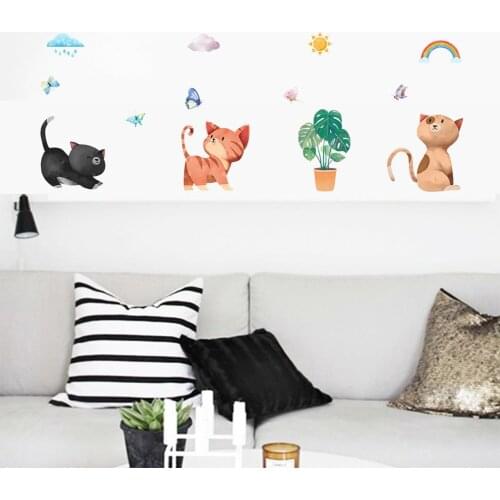 Rainbow plant bonsai flower butterfly cute cat wall stickers home decor living room kitchen wall decals diy mural art decoration