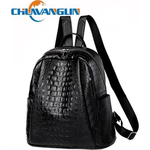 Chuwanglin Famous backpack Lladies High Quality Crocodile Pattern Black bag High quality Leather Youth Woman Backpack 21-10201