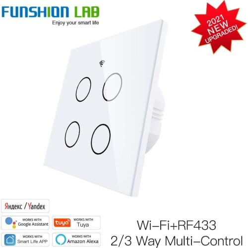 WiFi Smart 4 Gang Glass Panel Switch Smart Life/Tuya App Multi-Control Association Voice Control with Alexa Google 2/3 Way EU