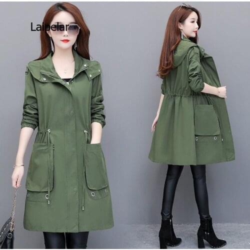 Spring Autumn Trench Coat Women Hooded Korean Clothes Casual Long Outerwear Female Long Sleeve Windbreaker Plus Size