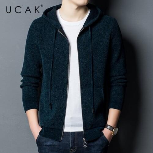 UCAK Brand New Fashion Chenille Cardigans Men Clothes Spring New Arrivals Solid Color Streetwear Hooded Pullover Homme U1048