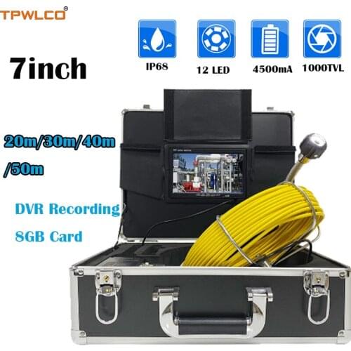 DVR Recording Pipe Inspection Video Camera Diameter 23mm 20-50m Cable 7" Color Screen Drain Sewer Pipeline Industrial System