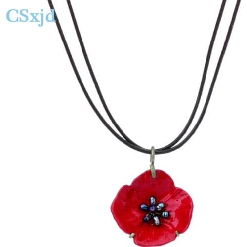 CSxjd Vintage Natural pearl necklace Enamel glaze flower Pendant necklace