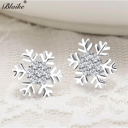 Blaike 2019 Boutique Snowflake Stud Earrings For Women 925 Silver Plate Winter Jewelry Fashion New Year Valentine Gifts