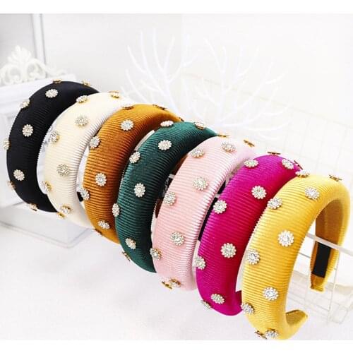 Women Lady Rhinestone Flower Pleuche Thickened Sponge Headband Hair Accessories hair padded headband head bezel hair hoop band