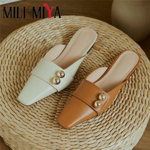 MILI-MIYA New Fashion Design Women Cow Leather Pumps Solid Color Slip-On Square heels Square Toe Casual Street Shoes For Ladies