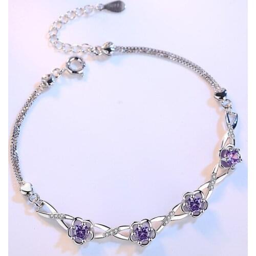Everoyal Charm Crystal Purple Flower Bracelets For Women Jewelry Trendy 925 Sterling Silver Bracelets Female Girl Birthday Gift