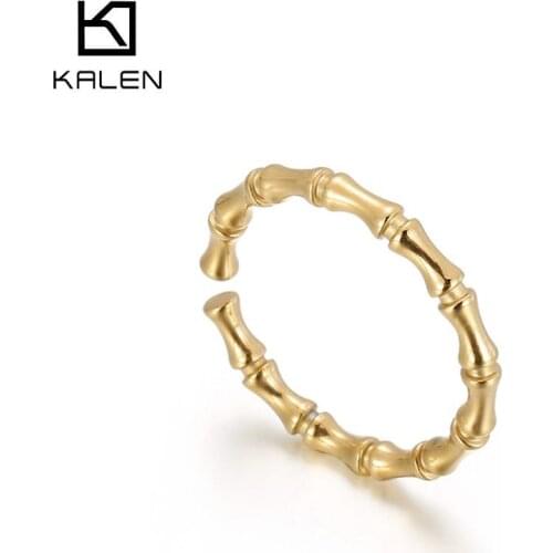 Kalen Bamboo Joint Geometric Twisted Gold Open Rings Punk Rock Wide Ring with Circle Rings for Women Finger Stack Bijoux Femme
