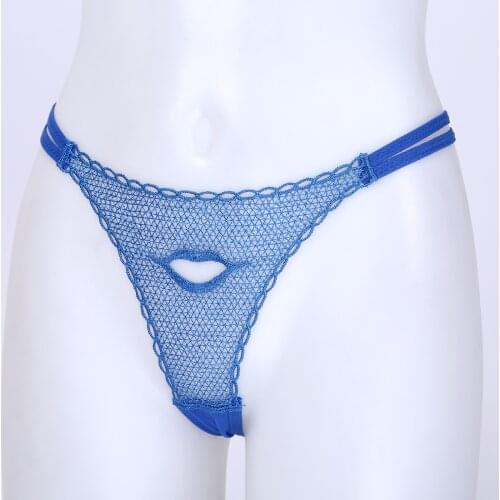 Women Lingerie G-String Thong Panty Underwear Hollow Out Lip Embroidery Sexy Mesh Low Waist See-Through Soft T-Back Panties New