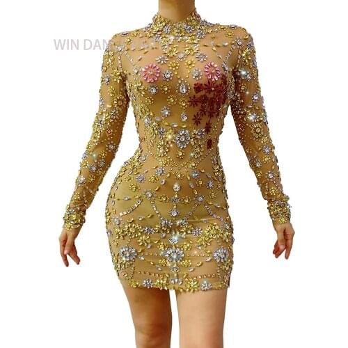 Formal High Neck Long Sleeve Evening Dresses 2021 Mermaid Big Stone Birthday Anniversary short skirt See through Skinny WrapHip