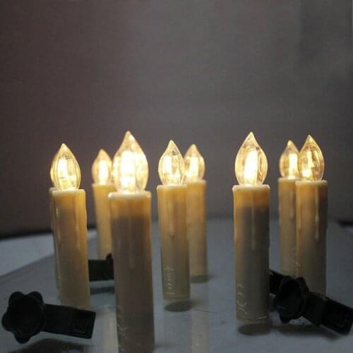 10Pcs/Set Remote controlled Simulation LED taper Candle teaLight wax dipped Battery powered w/controller&Clips Wedding Xmas Tree