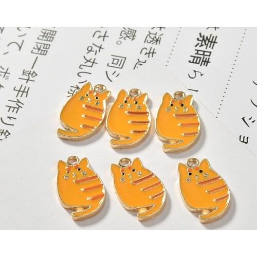 10pcs/pack Lovely Cat Enamel Charms Pendant Metal Golden For DIY handmade