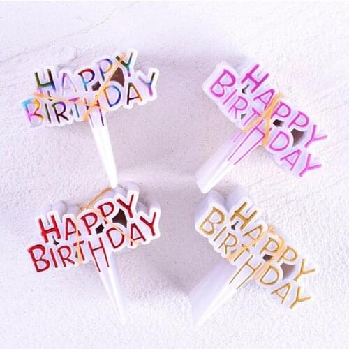 100 Pcs/set Cake Topper Gold Pink Happy Birthday Plasitc Cake Toppers For Wedding Kids Birthday Party Cake Decorations