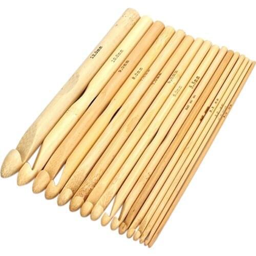 16pcs Bamboo Crochet Hook Set DIY Knitting Needles Handle Home Knitting Weave Yarn Crafts Household Knitting Tools 2mm-12mm