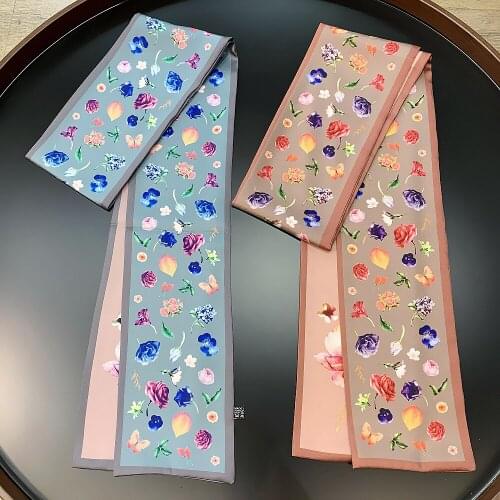 160X13CM Floral Silk Scarf For Women 2019 New Skinny Scarf Luxury Brand Scarf Foulard Fashion Belt For Ladies Bag Head Scarves