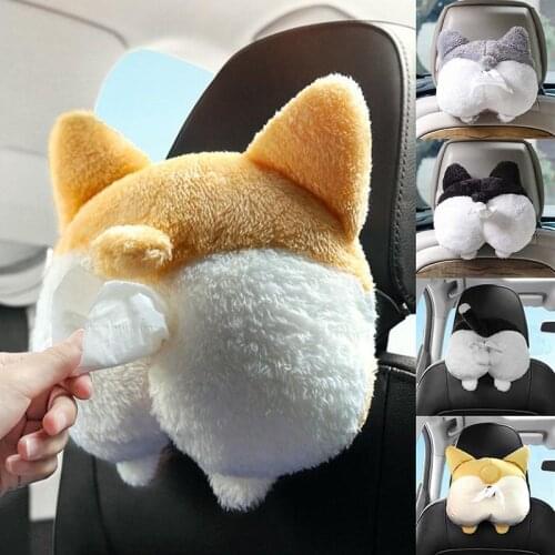 2021 Cartoon Cute Corgi Butt Car Tissue Holder Napkin Box Vehicle Backseat Tissue Case Holder For Home Car Accessories