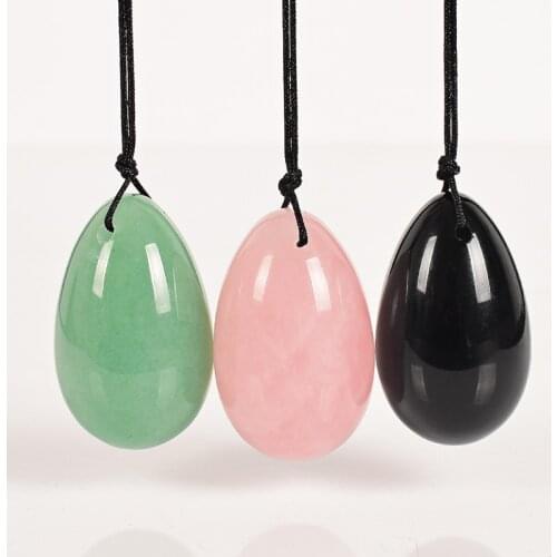 3 pcs 40*25mm Drilled Jade Egg Natural Stone Rose Quartz Crystal Balls Pelvic Kegel Exercise Tightening Vaginal Muscle Yoni Eggs