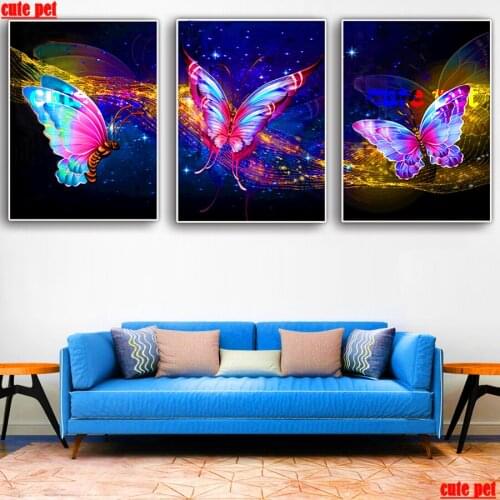 3PCS 5d Cross Stitch Color butterfly diy diamond painting full square Diamond embroidery rhinestone pictures mosaic Home Decor