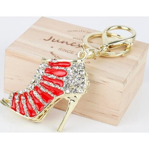 3D High Heel Pendant Keychain Colorful Rhinestone Crystal Decorative Women Shoe Dangle Metal Keyring Charming Gifts