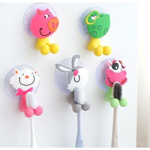 5PCS/SET New Animal Silicone Kawaii Cartoon Sucker Toothbrush Holder Suction Family Set Wall Bathroom