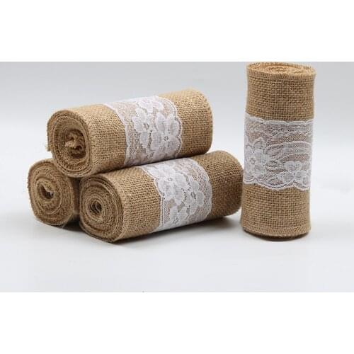 50pcs 15*240cm Natural Jute Burlap Lace Chair Sashes Jute Chair Tie Bow for Rustic Wedding Decoration WB195