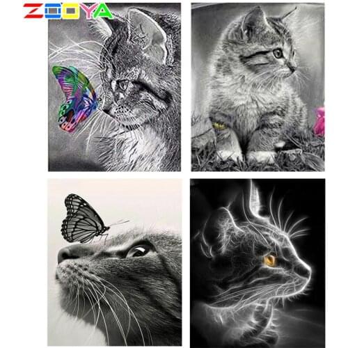 5D DIY Diamond Painting Cat Crystal Diamond Painting Cross Stitch Gray Cat &Color Butterfly Needlework Home Decorative BJ823