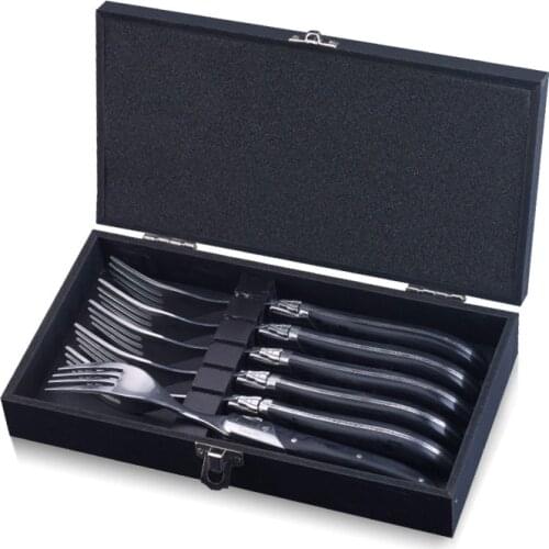 6pcs/Set 8.7'' Laguiole Style Dinner Steak Fork Stainless Steel Forks Black Wood Handle Flatware Kitchen Cutlery Dinnerware Sets