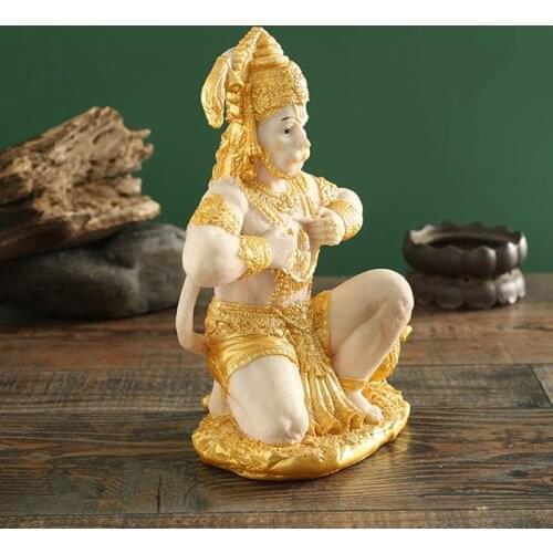 ABSF Gold Hanuman Statue Indian Lord Sculpture India Figurine Collection Idol Murti Pooja Sculpture for Decor Ornament