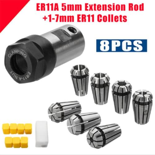 7Pcs Carbon steel ER11 1/2/3/4/5/6/7mm Spring Collets with ER11A 5mm Motor Shaft Holder CNC Machine Extension Rod Collet Chuck