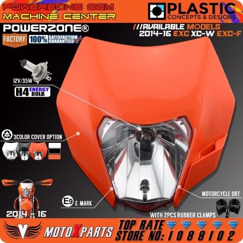 PowerZone Headlight Motorcycle Dirt Bike Motocross Supermoto Universal Orange For KTM SX EXC XCF SXF SMR 2015 16 Headlamp