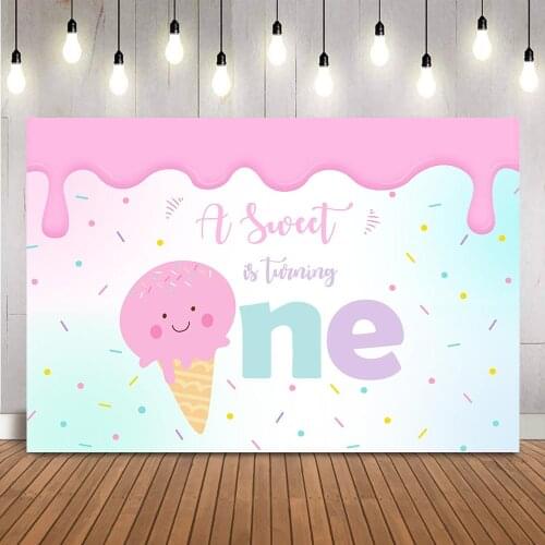 Sweet One Ice Cream Birthday Backdrop 1st Birthday Girls Photo Background Studio a sweet is turning one party decoration props