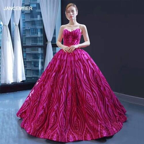 J66723 Jancember Elegangt Evening Gowns For Women 2021 Sweetheart Sleeveless Pattern Tiered Red Prom Dress Vestido De Gala Noche