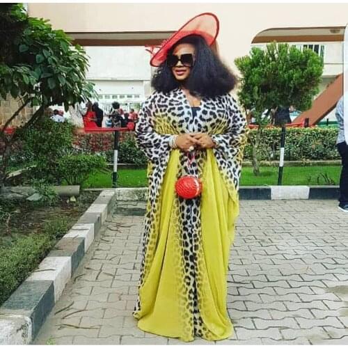 2 Piece Set African Dresses for Women Plus Size Dashiki Leopard Gown Loose Abaya Dubai Muslim Dress Femme Robe with Inner Dress