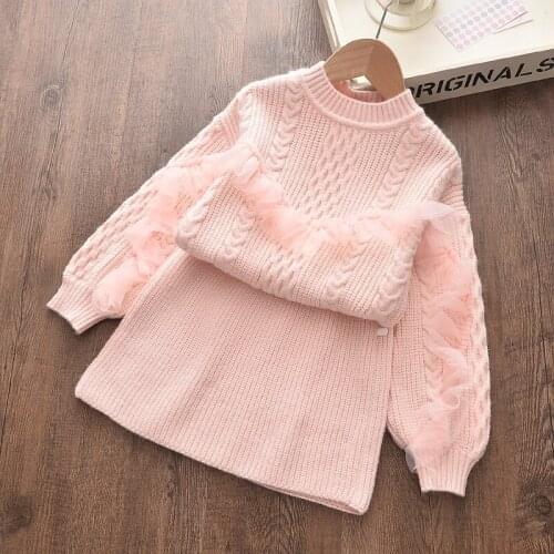 Girls Clothes Set Autumn And Winter Girl Solid Color Long-Sleeved Sweater + European-Style Sweater Skirt Fashion Two-Piece