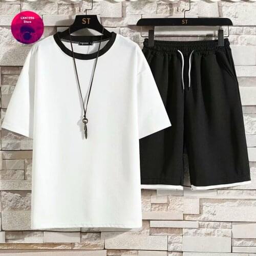 Japanese Fashion Solid Color Sports Suits New Mens Tracksuit Summer Clothes Casual Sportswear Two Piece Set T Shirt Shorts Male