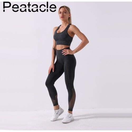 Peatacle Seamless 2 Piece Leggings Set Women Fitness Gym Clothing Workout Yoga Suit New Breathable Quick Dry