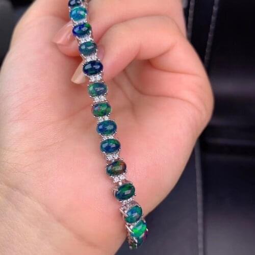 Best Gift New Design 925 sterling silver Fine jewelry Black OPal Bracelet Natural And Real Black Opal Bracelet