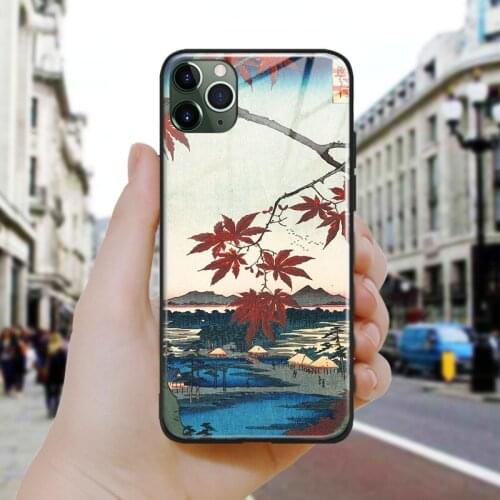 Japanese style Maples painting Soft Silicone Glass Phone Case Cover Shell For iPhone SE 6 6s 7 8 Plus X XR XS 11 12 Mini Pro Max