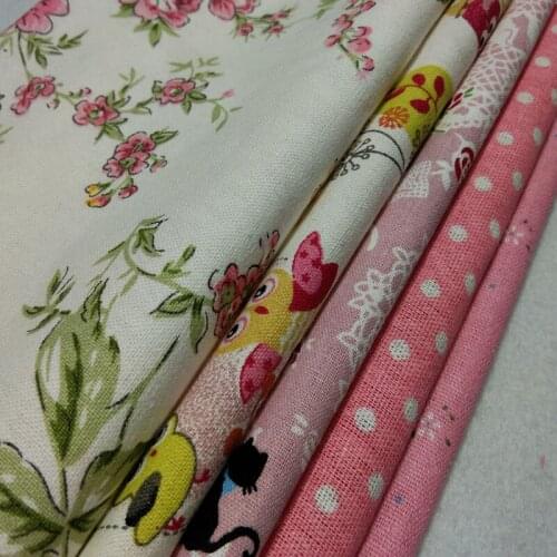 Pretty Pink Flower Dot Stripe Cotton Linen Fabric Bundles For DIY Sewing 22x24cm decoration
