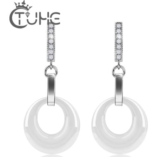 Simple Style Female Earrings Set Smooth White Hollow Circle Ceramics Studs Earring Statement Ear Brinco Jewelry Party Gift