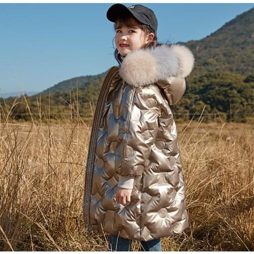 New Children Winter Jackets For Girls Clothes Warm Down Cotton Coat Teenagers Thick Fur Collar Coat For Kids Outerwear TZ784