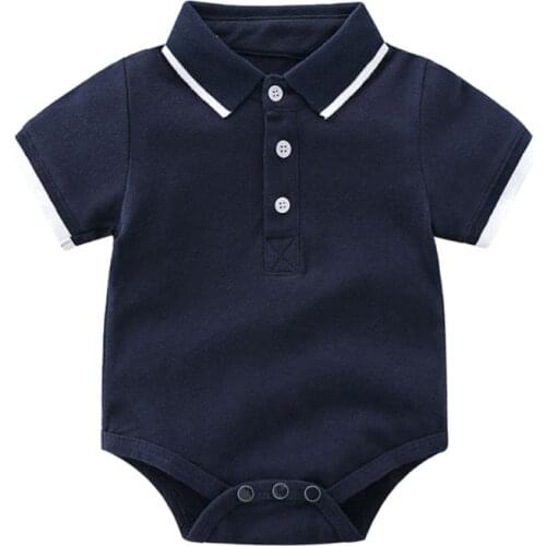 Baby Boy Gentleman Shirt Bodysuits Infant Cotton Solid Short Sleeves Summer Newborn Outfits Toddler Infant Boy Jumpsuits